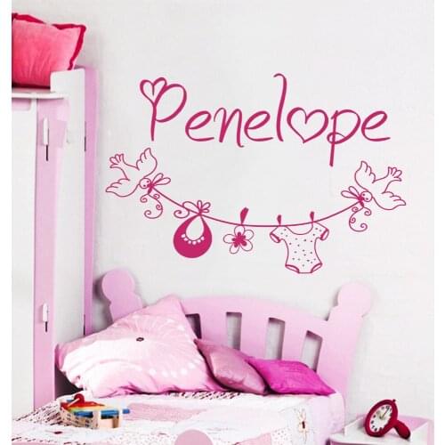 Cute Custom Name Vinyl Wall Decals Birds Baby Stuff Decal Nursery Girl Room Personalised Name Home Decor Art DIY Mural WallLA834