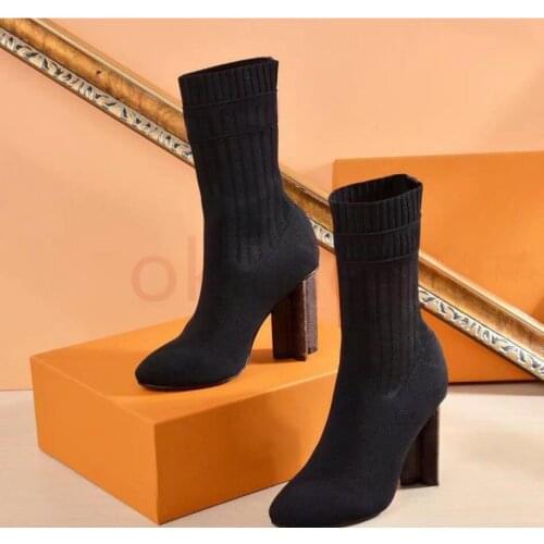 Fashion Strange Heel Boots Mesh Fabric Boots embroidery elastic fabric Shoes Women Luxury Designer High Heel shoes 10cm