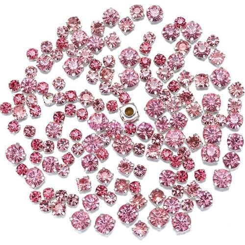 Mix SIX SIZE Mix Pink Diamond shape Glass Crystal rhinestones with claw Diy wedding dress accessories 200PCS/PIECE