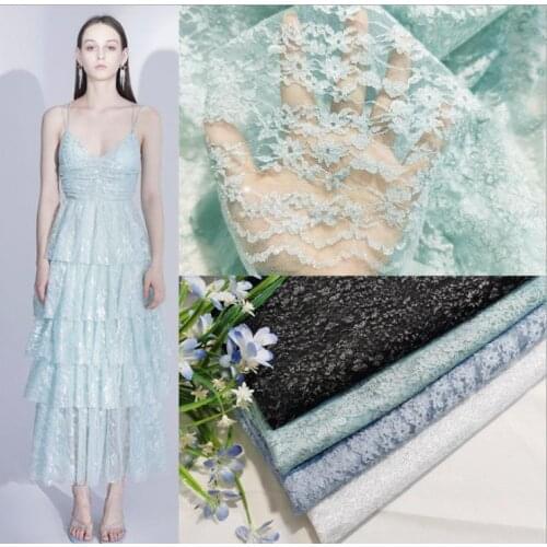 2021New silver silk lace glitter fashion dress Accessories wavy edge fabric