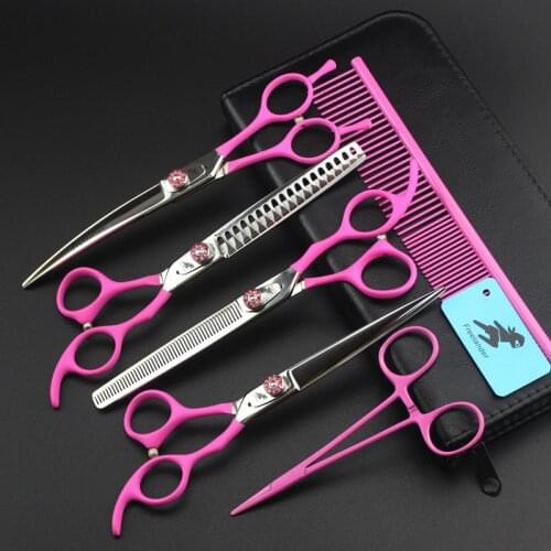 7 inch Pink handle Pet Dogs Grooming Scissors Cat Hair Thinning Shear Sharp Edge Dog Cutting Kitten Animal Barber Cutting Tool