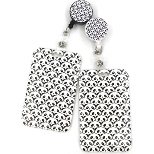 Panda Animal Cartoon Cute Credit Card Holder Lanyard Women Men Kid Student Retractable Badge Reel ID Name Bus Clips Card Badge