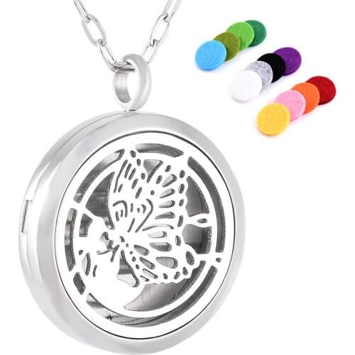 IJP0144 Aromatherapy Perfume Necklace Wholesale/ Retail Stainless Steel Butterfly Essential Oil Diffuser Locket Pendant Women