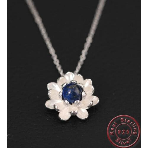 Amxiu Precious Lapis Lazuli Freshwater Pearl Necklace Lotus Flower Silver Jewelry For Girls Students Birthday Gift Accessories