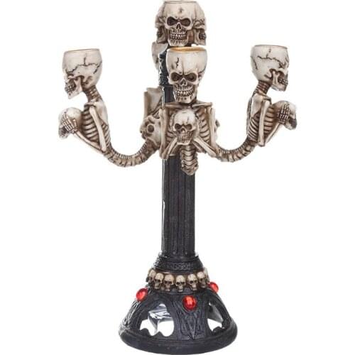 Skull Candle Holder Halloween Candlestick Resin Cool Home Decoration Personality Figurines Holiday Gifts