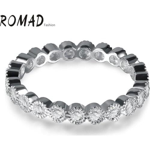 ROMAD Full Size One Row Clear Crystal Stack Wedding Rings Fashion Jewelry Ring Made with Genuine CZ Crystals