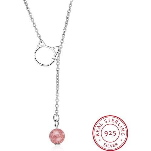 Hot new 925 sterling silver creative strawberry crystal necklace personality fashion temperament cat necklace GN412