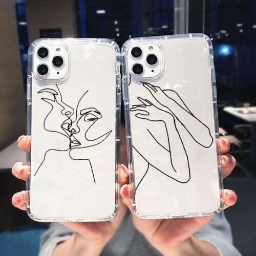 Shockproof Clear Abstract Phone Case for IPhone 12 7 8 Plus 6s 11 Pro Max X XR XS Max SE2020 Geometric Art Line Face Cover Coque