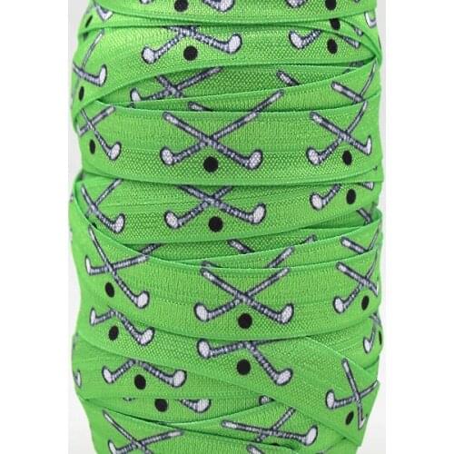 Q&N ribbon wholesale/OEM 5/8inch 150428022 sport style green printed folded over elastic FOE 50yds/roll free shipping