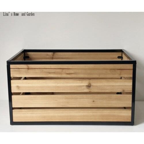 Retro vintage metal framed solid wood vegetable crate fruit crate