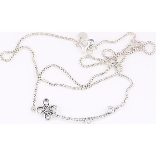 S925 Clover Four-Petal Flower With Crystal Necklace For Women Wedding Party Gift fit Lady Fine Jewelry