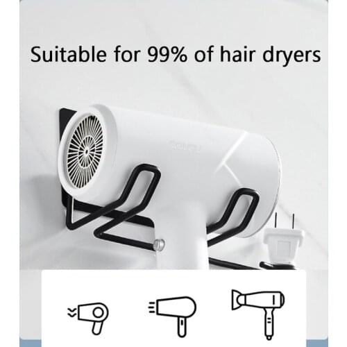 Hair Dryer Rack Stainless Steel Bathroom Free Punching Rack Wall Hanging Storage Double Hook Type With Transparent Stickers