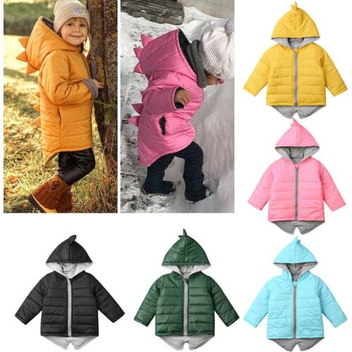 1-7T Kids Toddler Baby Girl Boy Hoodie Zipper Winter Thick Coat Warm Jacket 3D Dinosaur Outwear Coats Jackets