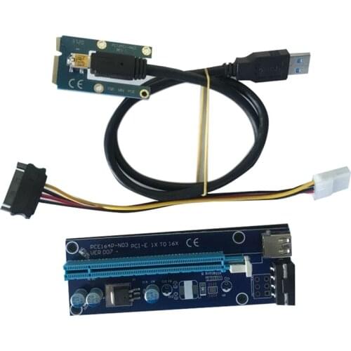 USB 3.0 Mini PCI-E to PCIe PCI Express 1X to 16X Extender Riser Raiser Card Adapter SATA 4Pin Power Cable for BTC Mining