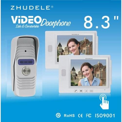 ZHUDELE Top quality 8.3" Display Wired Video Door Phone Touch Key Doorbell Intercom & IR 700TVL HD Home Security CCD Camera 1V2
