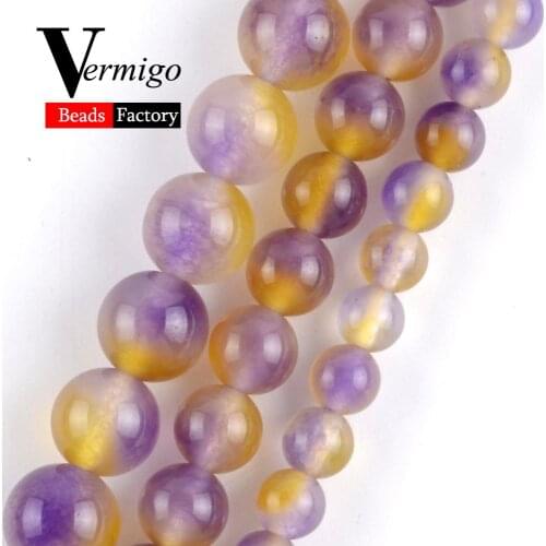 Natural Stone Yellow Purple Quartz Spacer Beads For Jewelry Making DIY Bracelet 6mm-10mm Ametrines Loose Round Beads 15"