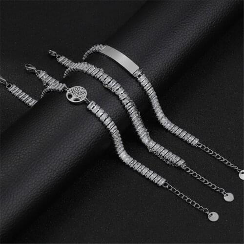 316L Stainless Steel Simple Style Square Full Crystal Bracelet Classic Zircon Tree of Life Curved Titanium Steel Woman Bracelet