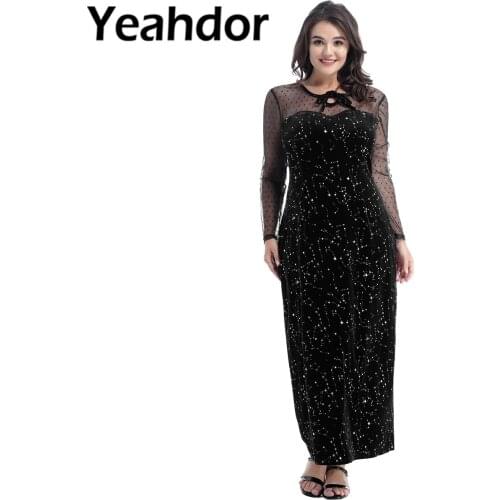 Big Size Women Sexy Elegant Dresses Long Sleeve Mesh See-through Sleeves Shoulder Straps Tied Front Patchwork Print Party Dress