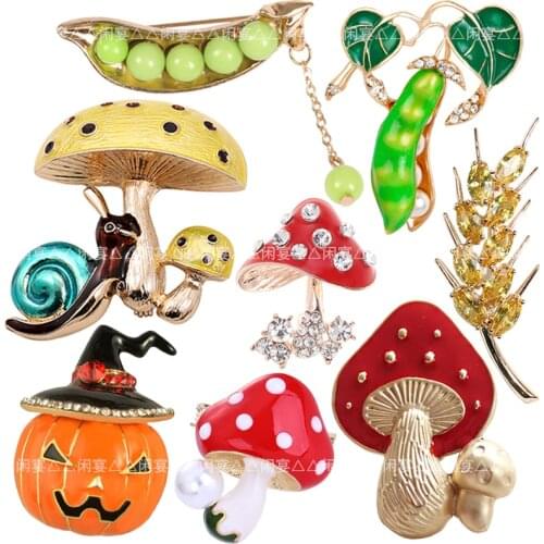 1pc New European and American retro Diy Brooch Vintage Enamel Pea mushroom squash Lapel Pins Badge for women New Year