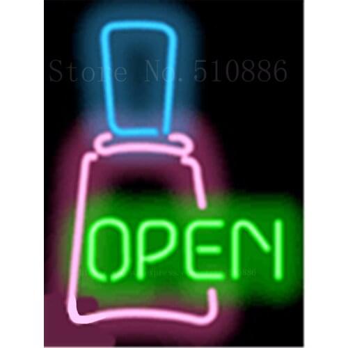 17*14" Open with Nail Polish NEON SIGN REAL GLASS BEER BAR PUB LIGHT SIGNS store display Restaurant shop Advertising Lights