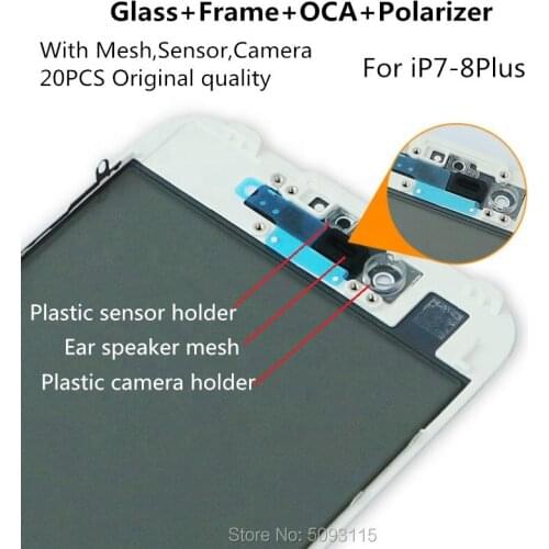 20PC Front LCD Screen Outer Glass Frame OCA Polarizer with Mesh Sensor Camera For iPhone 7 7Plus 8 8P display repair Replacement