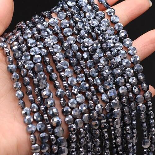 2021 New AAA 100% Natural Stone Semi-precious Stone Oblate Faceted Beaded Hematite for DIY Necklace Bracelet Making Jewelry 6mm