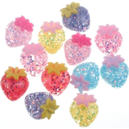 50Pcs Clear Colorful Bling Resin Strawberry Decoration Crafts Flatback Cabochon Embellishments For Scrapbooking Diy Accessories
