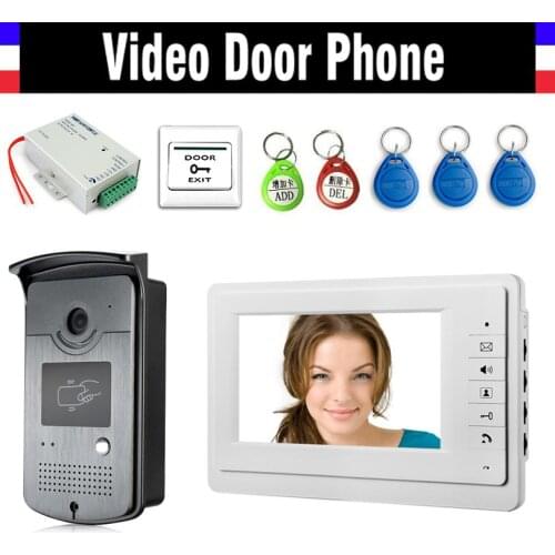 7" Screen Video Doorbell Door Phone Intercom System 5 PCS RFID keyfob + IR Night Vision Camera + Power Supply+ Door Exit