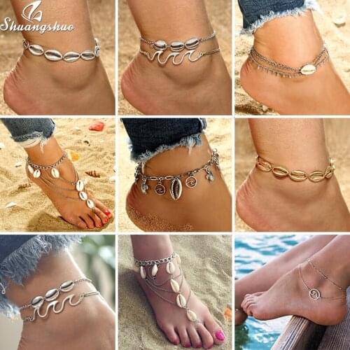 Shuangshuo Seashell Anklets Foot Bracelets For Women Shell Multi Layer Chain Anklet Leg Bracelet Bohemian Jewelry Enkelbandje