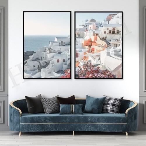 Digital prints Santorini Greek Island | Greece | Flowers |modern wall art| instant download | Greek Architecture | landscape