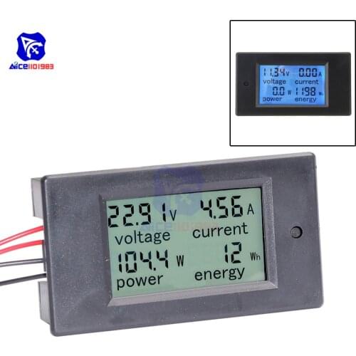 Diymore 4 in 1 LCD Panel Digital Backlight Voltage Watt Current Power Meter Ammeter Voltmeter 0 -20A / 0 -50A DC 6.5 -100V