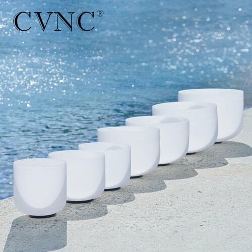 CVNC Chakra Set of 7pcs 8"-12" Frosted Quartz Crystal Singing Bowl 432Hz