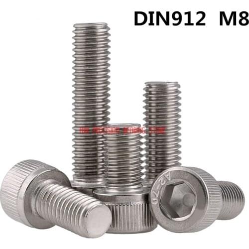 Din912 M8 Metric Thread 304 Stainless Steel Hex Socket Head Cap Screw Bolts M8*(10/12/14/16/20/25/30/35/40/45/50/55/60~150) Mm