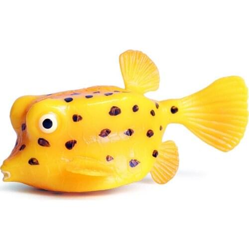 Yellow Boxfish Animal Figure Collectible Toys Sea Animal Cognition Action Figures Kids Plastic Cement Toys