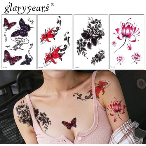 Glaryyears 1 Sheet Small Arm Temporary Tattoo Sticker Colorful Flower Fake Flash Waterproof Fashion Small Body Art Men Women