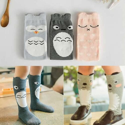 Newborn Toddler Knee High Sock Baby Girl Boy Socks for Newborns Infant Warm Long Sock Print Cute Cartoon Totoro Bear Owl Cotton