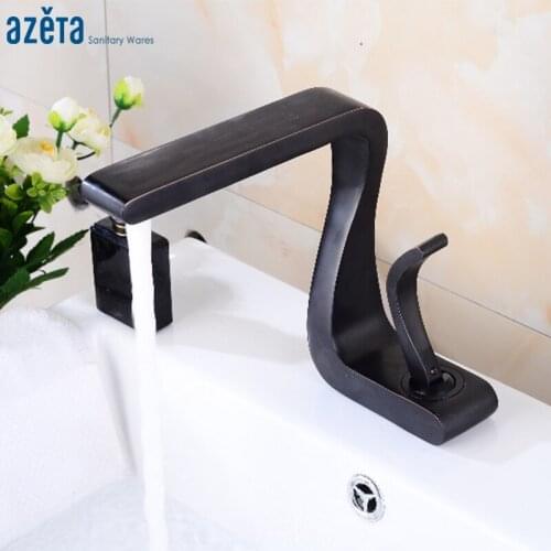 Good Quality Bathroom Single Handle Deck Mounted Basin Faucet Brass Body Material Cold & Hot Water Black Basin Mixer Tap AT5606B