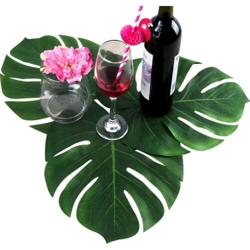 OurWarm 12pcs Artificial Palm Table Placemat Coaster Fake Leaves Tea Table Mat Hawaii Tropical Party Wedding Home Decoration