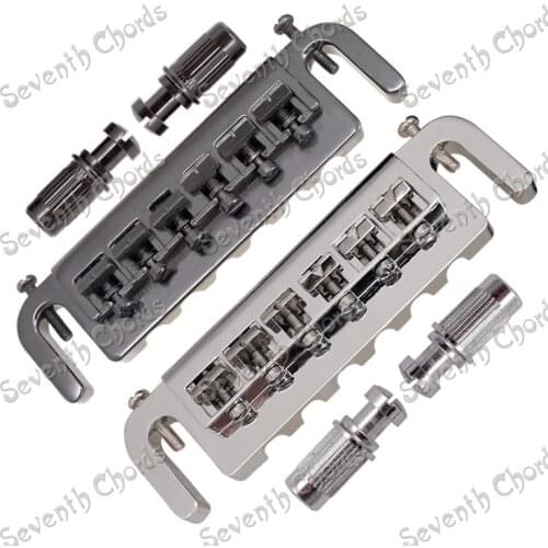 A Set Wraparound Adjustable 6 Saddle Bridge Tailpiece for LP Electric Guitar / Chrome and Black for choose