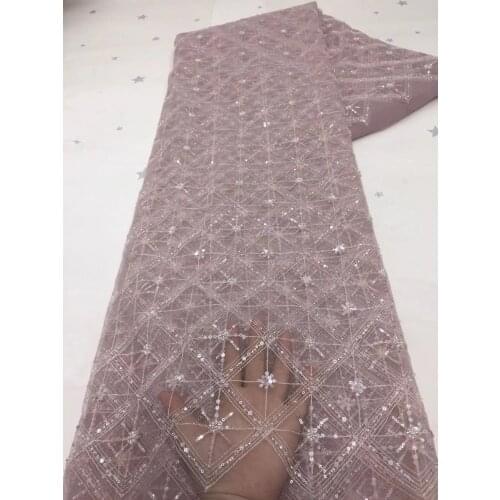 Nigeria Mesh Lace Fabric Africa Handmade Beaded Lace Fabric High Quality French Tulle Lace Fabric Bride D4537