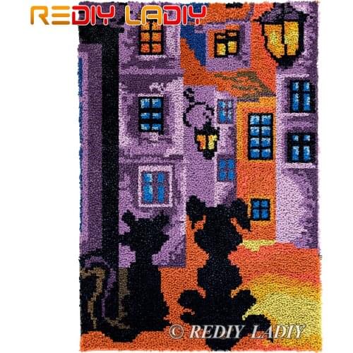 Latch Hook Rug Cat With Dog Plush Tapestry Kits DIY Carpet Rug Chunky Yarn Arts & Crafts Crochet Floor Mat Home Decor 60*87cm