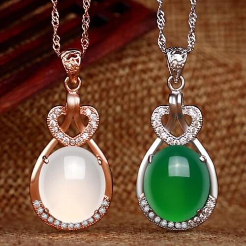 Natural Green Hetian Jade Pendant 925 Silver Necklace Chinese Jadeite Amulet Fashion Charm Jewelry Gifts for Women Her