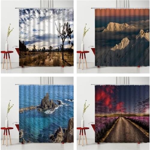 Landscape Shower Curtain Set Living Room Curtains Curtains In Rooms And Halls Bathroom Household Items Shower Curtain PVC