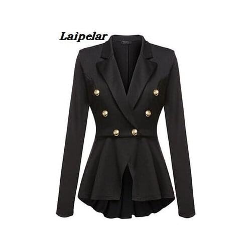 Best selling European and American new womens double row metal buckle long sleeve small blazer Laipelar