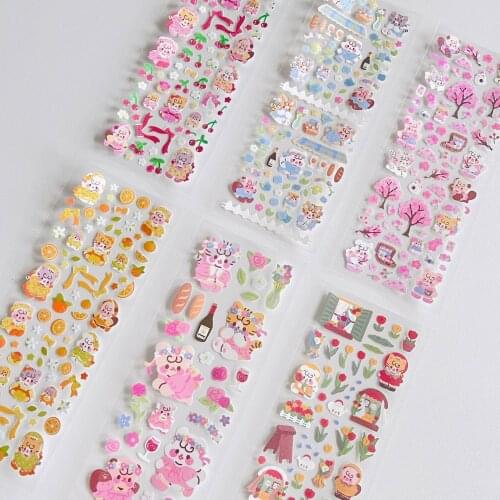 Ins cute cartoon decorative laser sticker INS card decoration sticker PET bottom seamless sticker