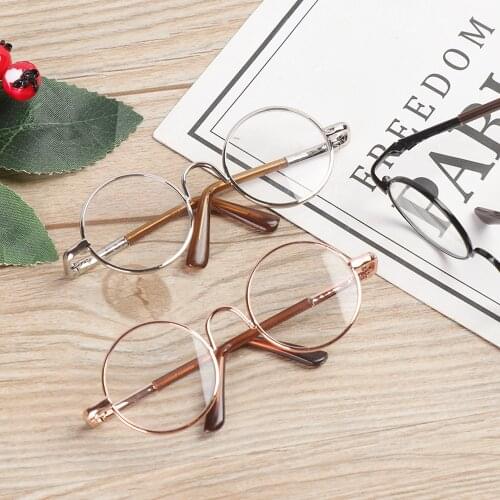Fashion Mini Doll Glasses for 12/18 Inch Colorful Eyeglass Metal Round Frame Clear Lens Miniature Eyewear Dolls Spectacles