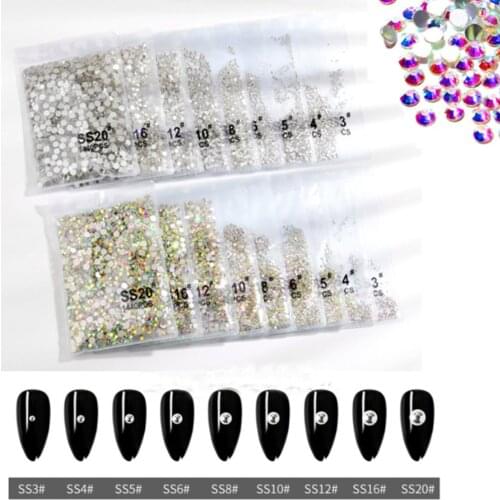 Non Hotfix Luxe FlatBack Glass Rhinestones Clear Crystal .Silver and Golden Back Stones for Nail Art Jewels