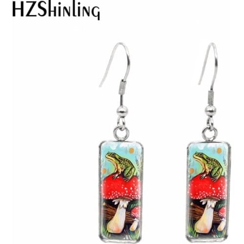 2020 New Frog and Mushroom Earring Fashion Rectangular Hook Earrings Glass Dome Jewelry Handmade Gifts