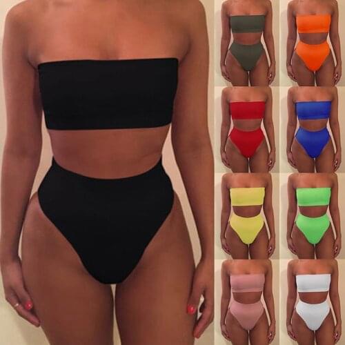 Solid Bikini Brazillian Swimsuit Women Bikini Set Sexy Off Shoulder Swimwear Female Swimming Biquini Maillot De Bain Femme