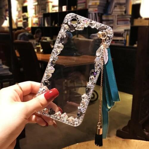 Crystal Stone Bow Tassel Clear Phone Case Cover For Samsung Galaxy M10 A30 A50 A70 A10S A20S A51 A71 A91 A81 A01 A31 A21S A10E